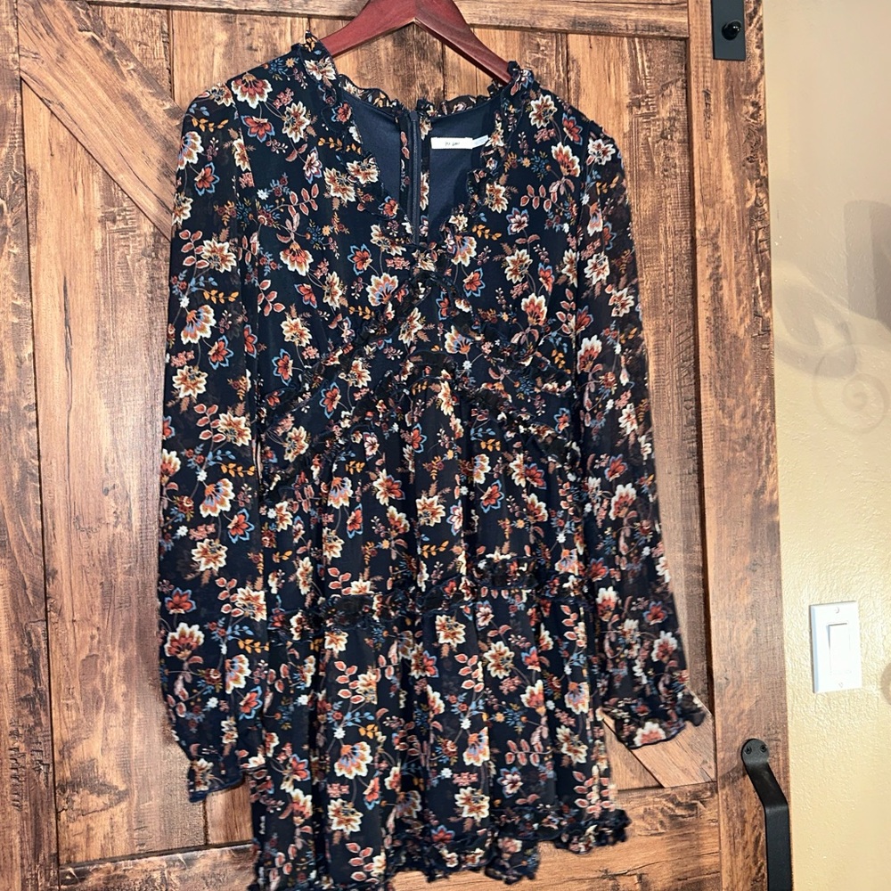 Miami Floral Long Sleeve Dress - Black and Orange
